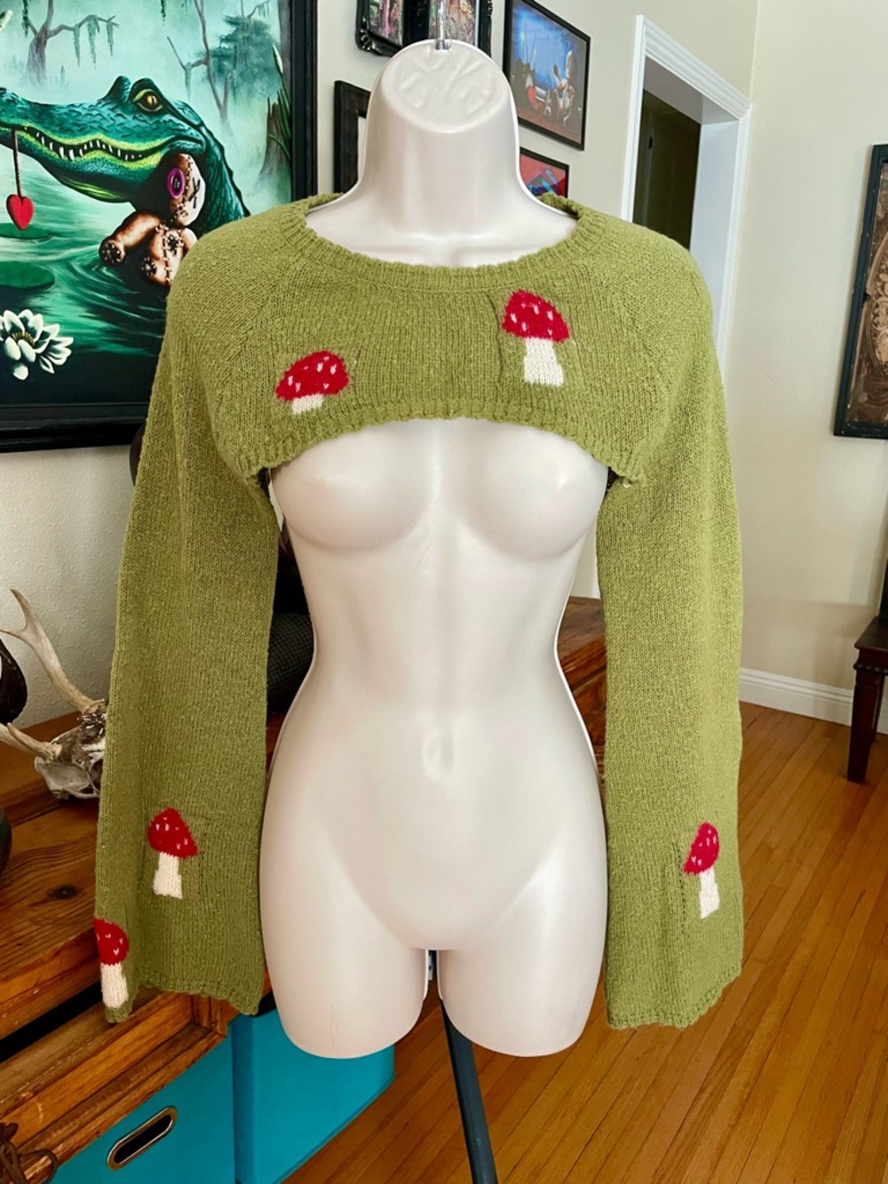 Green Mushroom Hippie Cropped Bolero Shrug Small